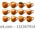 Cafe drink set in a Halloween pumpkin mug 132367914