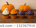 Halloween cupcake set with ghost and pumpkin decorations 132367916