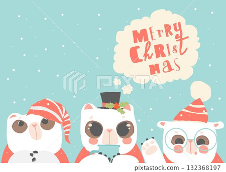 Cute Polar Bears celebrating Christmas on Blue Background Cute Polar Bears celebrating Christmas on Blue Background 132368197