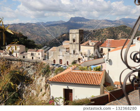 Charming Historic Savoca Village with Mother Church Tower Nestled in Italian Mountains Charming Historic Savoca Village with Mother Church Tower Nestled in Italian Mountains 132368280
