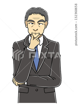 Middle-aged man in a suit with his hand on his chin, upper body 132368658