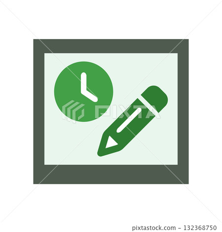 代表日程表和筆記的綠色時鐘和鉛筆圖標 132368750