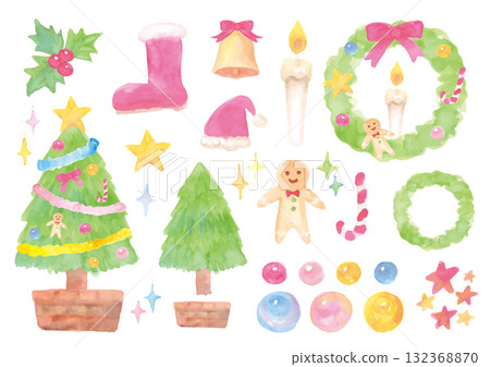 Watercolor hand-painted Christmas cute hand-painted illustration material set 132368870