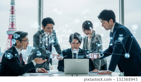 Business people meeting with digital overlay 132368943