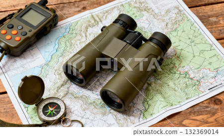 Military Binoculars on Tactical Map Navigation Equipment Military Binoculars on Tactical Map Navigation Equipment 132369014