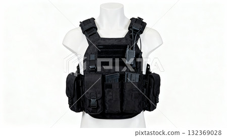 Tactical Military Vest with Gear on Mannequin Display 132369028