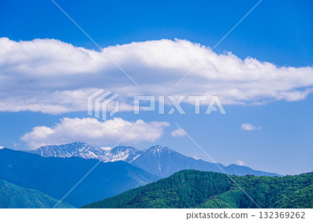 Fresh greenery and mountain scenery from Lake Okukiso Fresh greenery and mountain scenery from Lake Okukiso 132369262