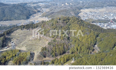 Aerial view of Mino Kanayama Castle, main enclosure and enclosure 132369416
