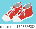 Illustration of red high-top sports shoes on a blue background 132369562