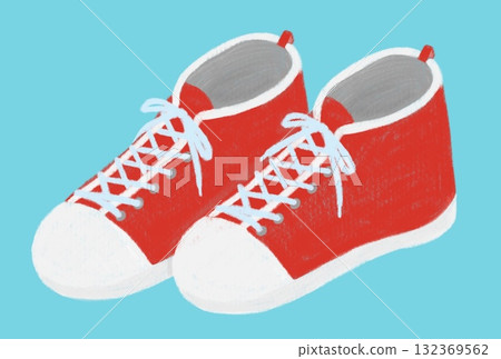 Illustration of red high-top sports shoes on a blue background 132369562