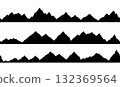 Mountain silhouettes seamless borders set. Collection of black prints peaks friezes. 132369564