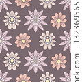 Vector seamless pattern with delicate pastel flowers in soft beige, peach, and lavender tones. Modern and elegant floral texture 132369565