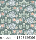 Vector seamless floral pattern with soft pastel tones on dark background. Elegant folk art texture with delicate flowers and leaves. 132369566