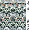 Vector seamless pattern with decorative flowers and leaves in delicate colors on dark background. Tracery folk art ornamental style 132369567
