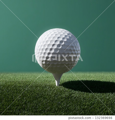 Golf ball mockup floating on tee realistic shadow clear scene 132369698