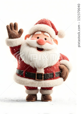 3D cartoon Santa Claus smiling waving hand wearing traditional red suit isolated on white background 3D cartoon Santa Claus smiling waving hand wearing traditional red suit isolated on white background 132370040
