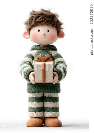 3D cartoon elf boy holding present happy cheerful face isolated on white background 3D cartoon elf boy holding present happy cheerful face isolated on white background 132370059