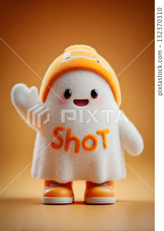 3D cartoon ghost child waving happily wearing playful costume cheerful face isolated on white background 3D cartoon ghost child waving happily wearing playful costume cheerful face isolated on white background 132370310