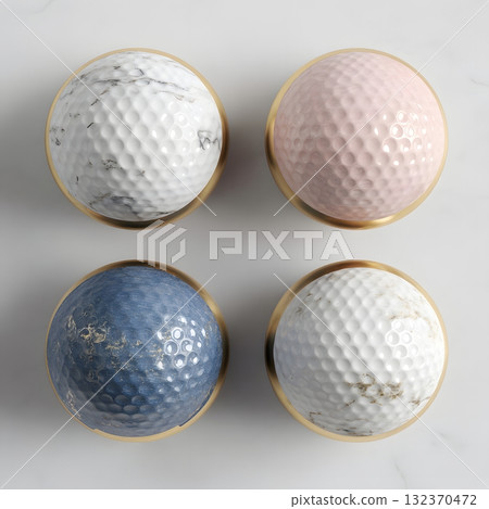 Golf ball mockup isolated on marble texture luxury look 132370472