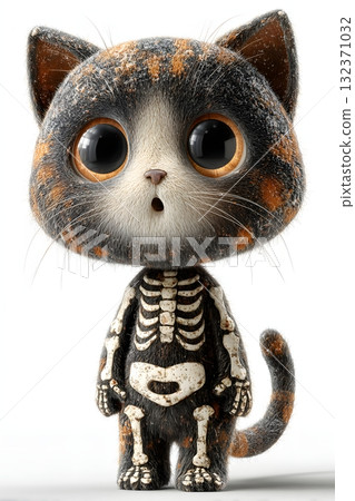 3D cartoon skeleton cat adorable style happy face isolated on white background 132371032