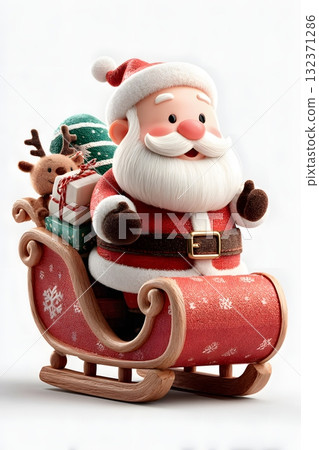 3D cartoon Christmas sleigh cute face cheerful expression isolated on white background 3D cartoon Christmas sleigh cute face cheerful expression isolated on white background 132371286