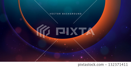 Futuristic blue and orange circle tunnel with lighting effect sparkle on dark background. 132371411