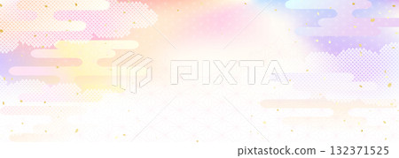 A Japanese-style background illustration combining the gradation of the evening sky with traditional Japanese patterns 132371525