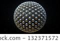 Sphere made of metallic spheres with intricate details floating against a dark background 132371572