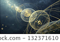 Visual representation of a cosmic journey through space and time with celestial spheres  132371610