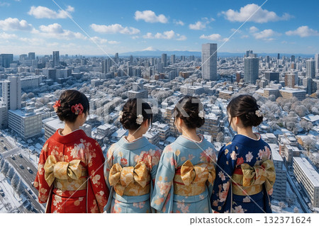 Snowy scenery overlooking the cityscape towards Mount Fuji from New Man Takanawa Snowy scenery overlooking the cityscape towards Mount Fuji from New Man Takanawa 132371624