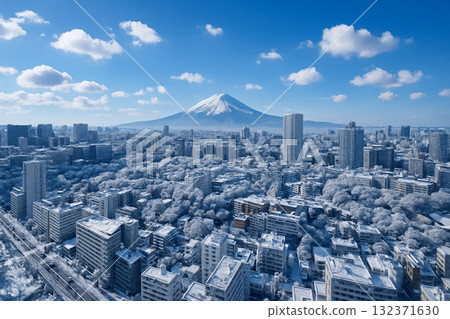 Snowy scenery overlooking the cityscape towards Mount Fuji from New Man Takanawa Snowy scenery overlooking the cityscape towards Mount Fuji from New Man Takanawa 132371630