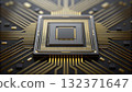 Detailed view of a modern microprocessor with gold connections and intricate patterns 132371647