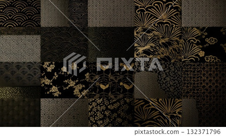黑色和金色的日本圖案背景 132371796