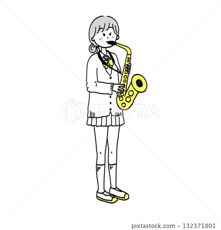 一名學生演奏薩克斯風的插圖 132371801