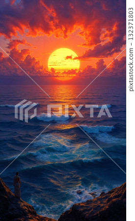 Sunset from the rocky shore Sunset from the rocky shore 132371803