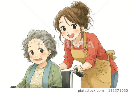 Miyu Series: Care workers who support elderly people going out and going to the hospital 132371960