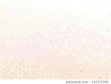 Japanese-style background illustration combining hemp leaf and cherry blossom patterns Japanese-style background illustration combining hemp leaf and cherry blossom patterns 132372360