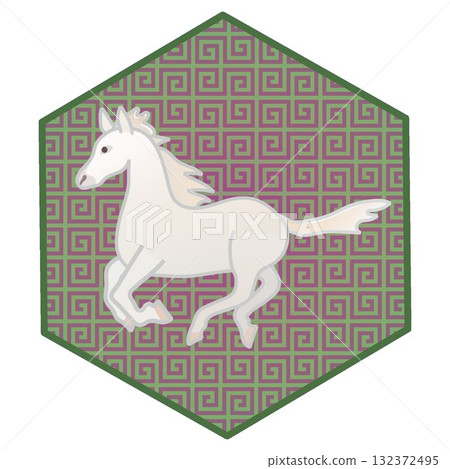 六角形背景的馬的插圖 132372495
