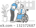 一位老年婦女與護理人員交談的插圖 132372687