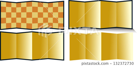 Gold folding screen, folding screen, gold leaf, vector material set 132372730