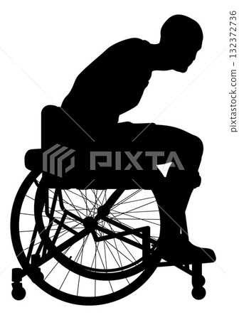 Silhouette of Man Leaning Forward in Wheelchair Silhouette of Man Leaning Forward in Wheelchair 132372736