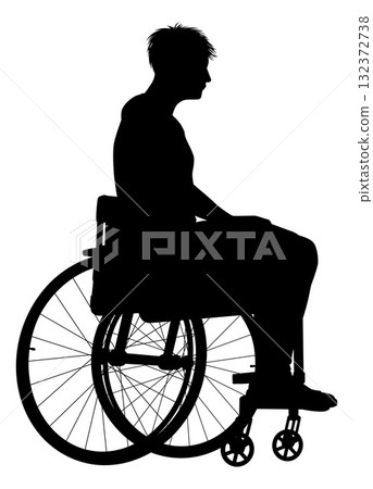 Silhouette of Man Sitting in Wheelchair Side View 132372738