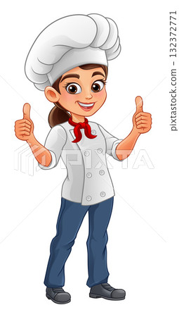 Cartoon Woman Chef Giving Double Thumbs Up 132372771