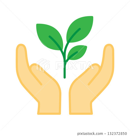 Environmental Protection and Growth Symbol: Green Sprout in Hands. Environmental Protection and Growth Symbol: Green Sprout in Hands. 132372850