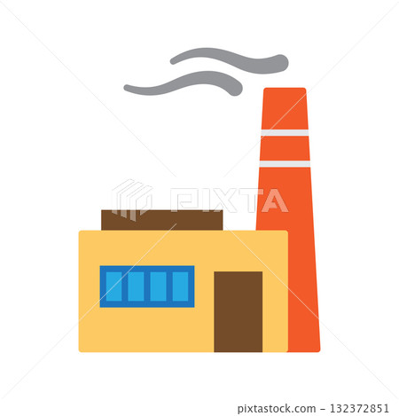 Air Pollution and Industry Concept. Industrial Factory Building with Smokestack 132372851