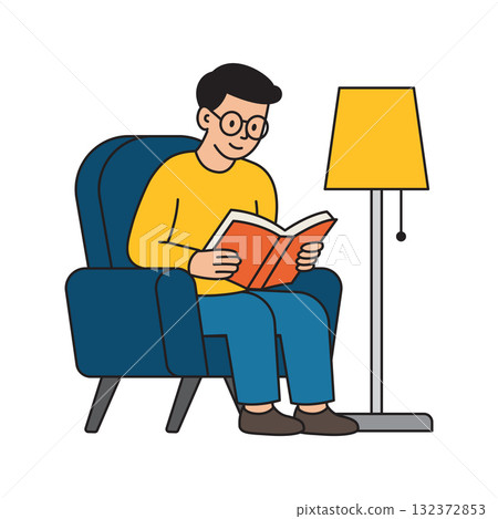 Man Reading Book in Armchair. Hobby and Education Concept. Man Reading Book in Armchair. Hobby and Education Concept. 132372853
