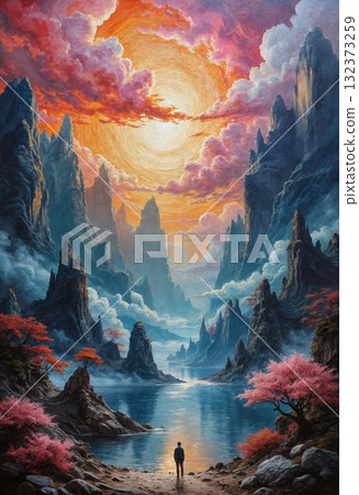 Landscape painting with watercolors Landscape painting with watercolors 132373259