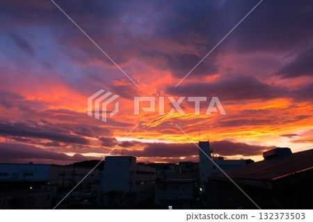 Bright red clouds over Yokohama Bright red clouds over Yokohama 132373503