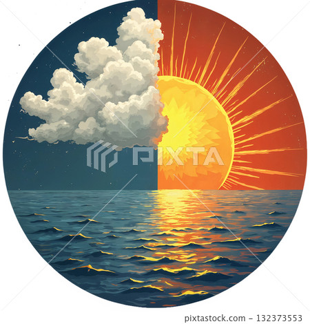 Round paintings design for CD DVD disc - day night clock ticking 132373553