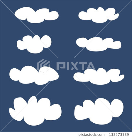 Vector white clouds on dark blue sky background set. Cloud computing concept cartoon collection for design and use in a social networks or illustration Vector white clouds on dark blue sky background set. Cloud computing concept cartoon collection for design and use in a social networks or illustration 132373589